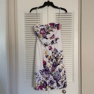 White House Black Market Strapless Floral Dress - White and Purple